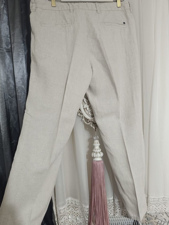 Bej Regular Fit Keten Erkek Pantolon - Görsel 3