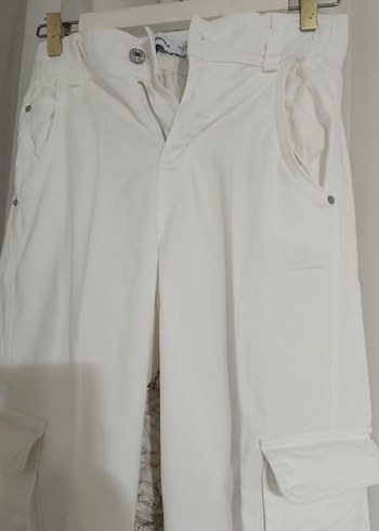 Beyaz Kemerli Rahat erkek Kumaş Pantolon - Görsel 2