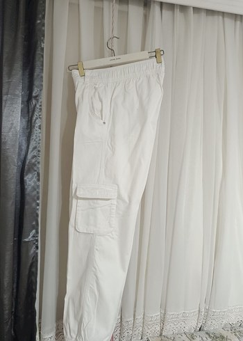 Beyaz Kemerli Rahat erkek Kumaş Pantolon - Görsel 5