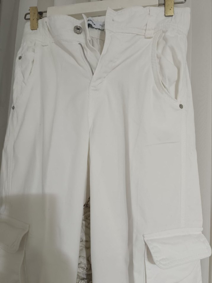 Beyaz Kemerli Rahat erkek Kumaş Pantolon - Görsel 2