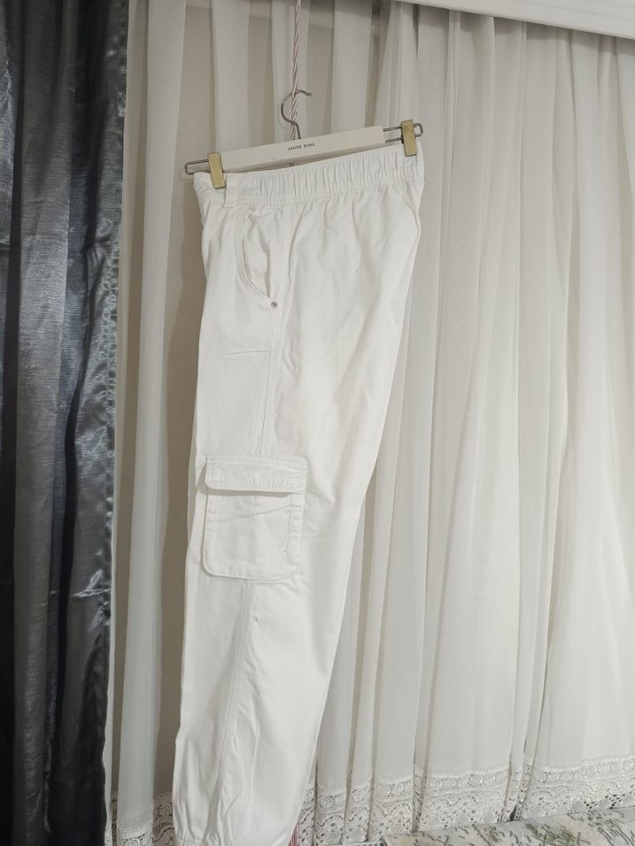 Beyaz Kemerli Rahat erkek Kumaş Pantolon - Görsel 5