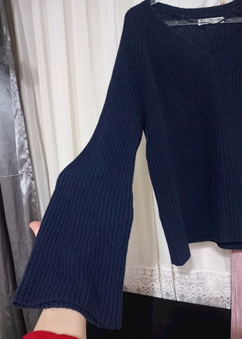 Lacivert V Yaka Kadın Triko Kazak - Görsel 3