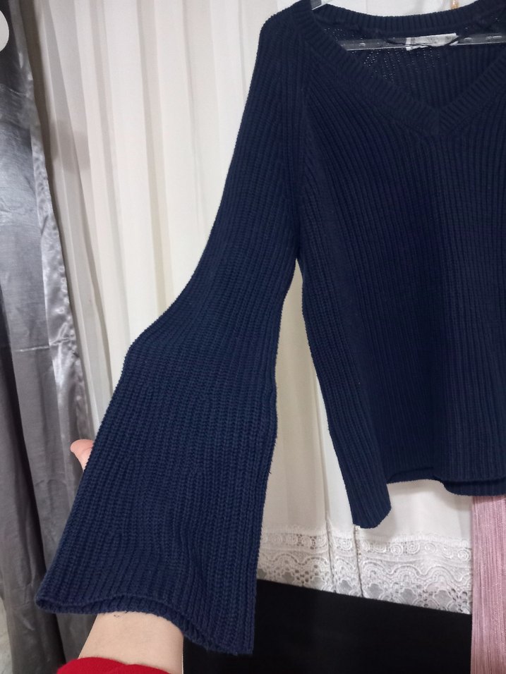 Lacivert V Yaka Kadın Triko Kazak - Görsel 3