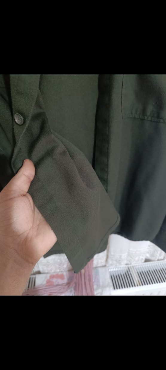 Kadın Haki Düğmeli Uzun Kollu Keten Gömlek - Görsel 3