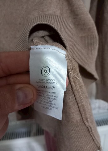 Kadın Bej Boğazlı Triko Kazak vakko - Görsel 5