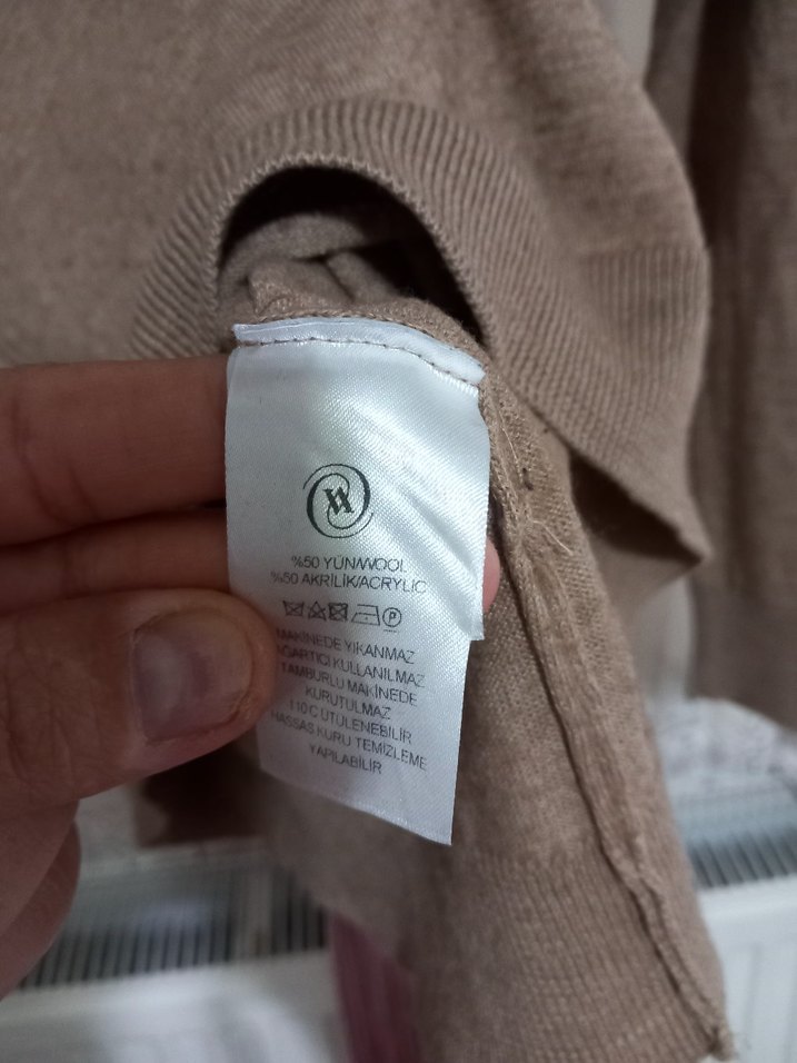 Kadın Bej Boğazlı Triko Kazak vakko - Görsel 5