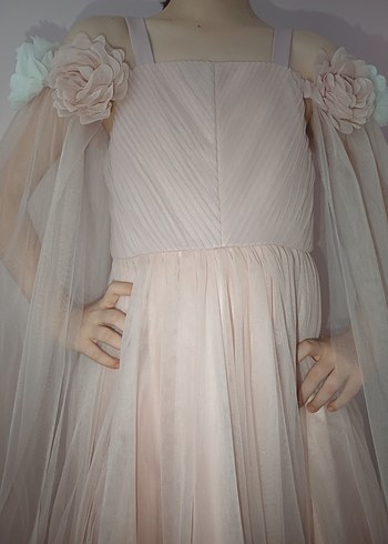 Kız Çocuk Bej Straplez Drapeli Elbise toz pembe - Görsel 2