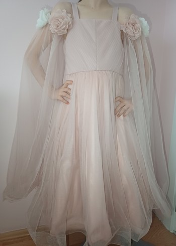 Kız Çocuk Bej Straplez Drapeli Elbise toz pembe - Görsel 3