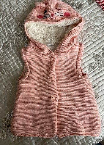 Kapüşonlu Pembe Örgü Kız Yeleği - Görsel 2