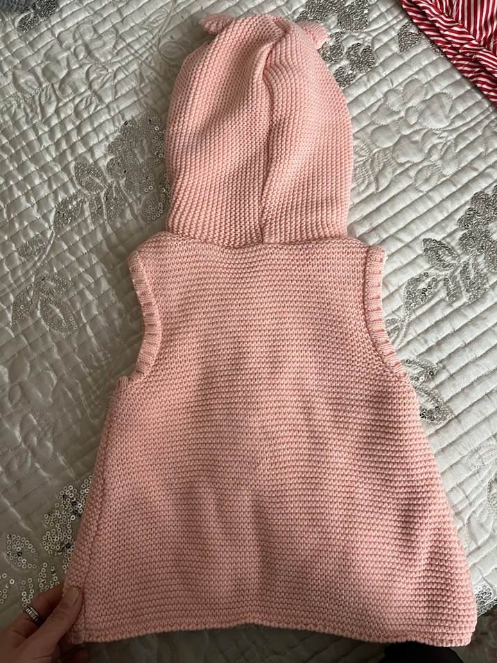 Kapüşonlu Pembe Örgü Kız Yeleği - Görsel 3