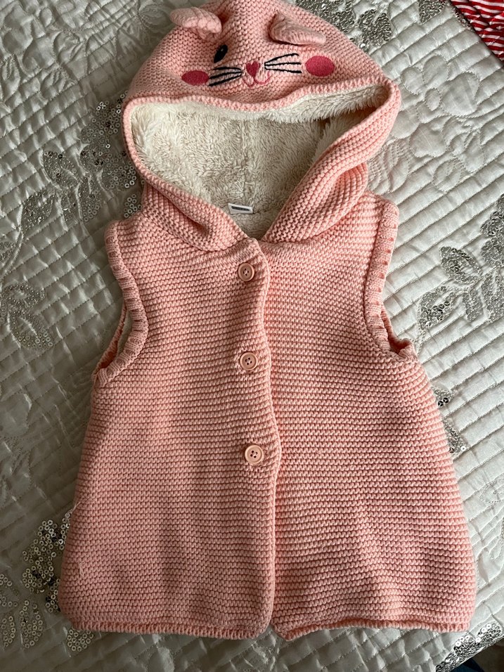 Kapüşonlu Pembe Örgü Kız Yeleği - Görsel 2