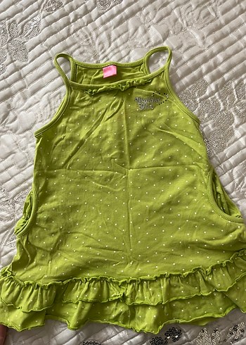 Kız Çocuk Yeşil Volanlı Kolsuz Elbise - Görsel 2