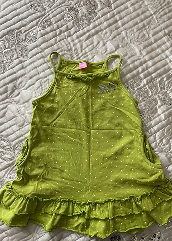 Kız Çocuk Yeşil Volanlı Kolsuz Elbise - Görsel 3