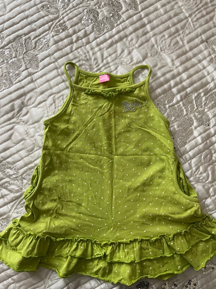 Kız Çocuk Yeşil Volanlı Kolsuz Elbise - Görsel 3