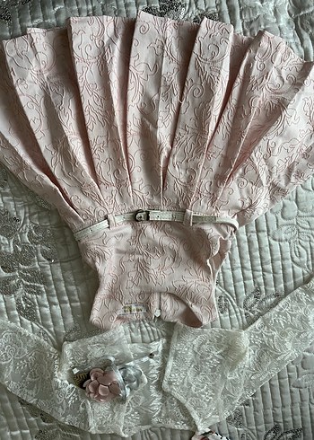 Nakışlı Pembe Dantel Detaylı Bebek Kız Takımı - Görsel 4