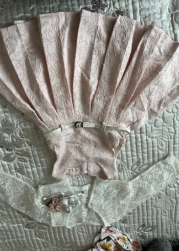 Nakışlı Pembe Dantel Detaylı Bebek Kız Takımı - Görsel 2