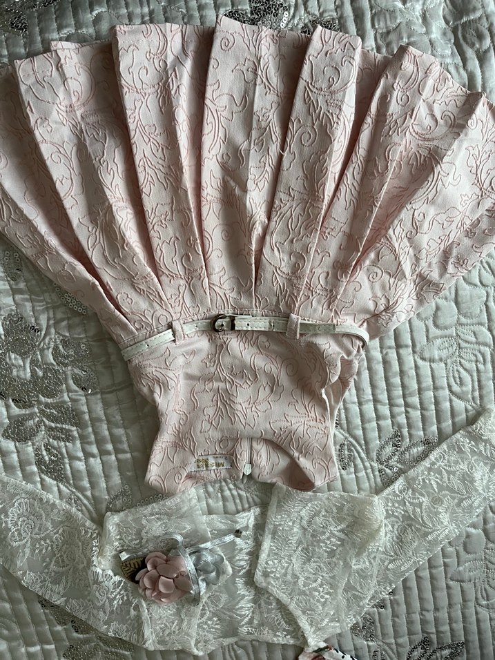 Nakışlı Pembe Dantel Detaylı Bebek Kız Takımı - Görsel 4