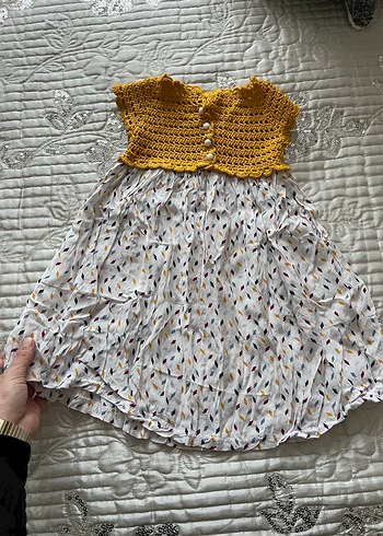 Sarı Örgü Üstlü Bohem Kız Elbisesi - Görsel 2