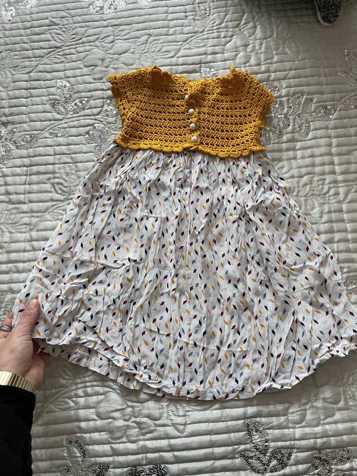 Sarı Örgü Üstlü Bohem Kız Elbisesi - Görsel 2