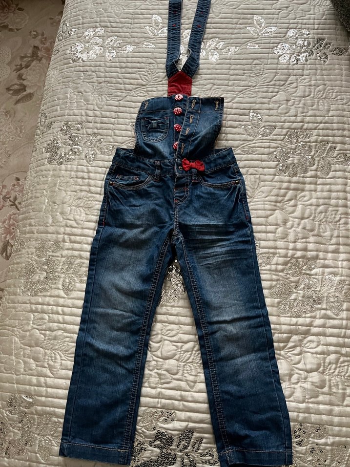 Kız Çocuk Nakışlı Kot Salopet - Görsel 3