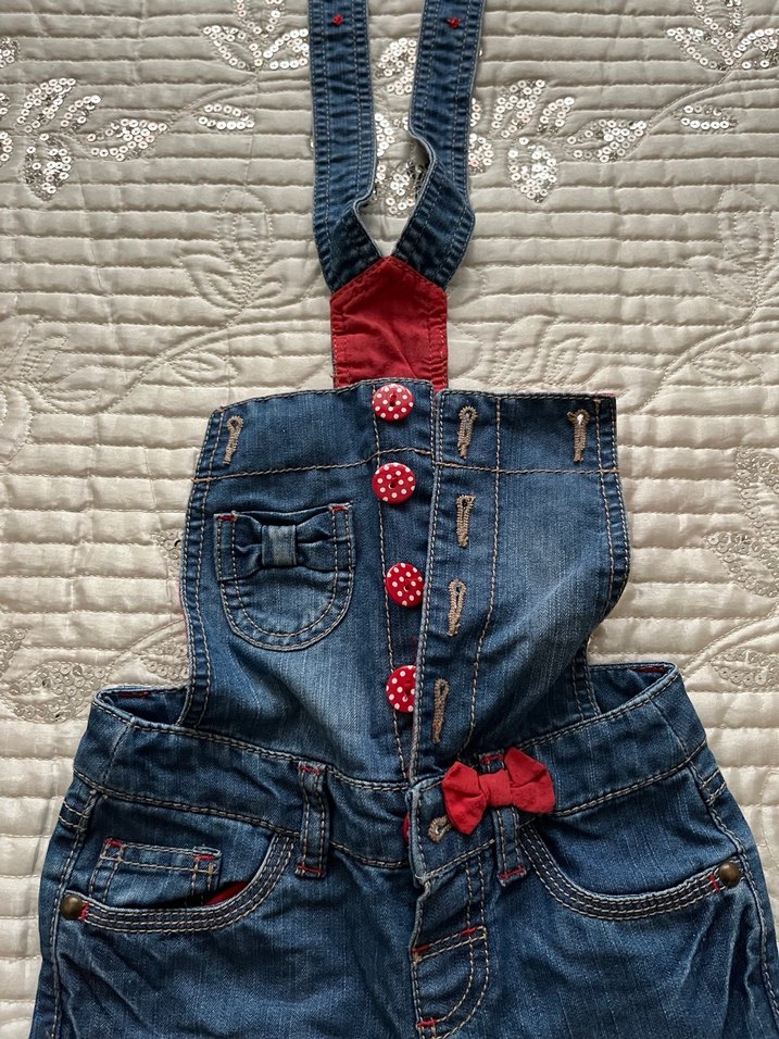 Kız Çocuk Nakışlı Kot Salopet - Görsel 2