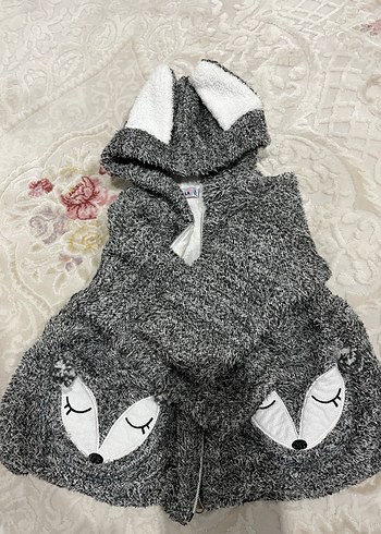 Kız Çocuk Gri Kapüşonlu Kürklü Ceket - Görsel 2