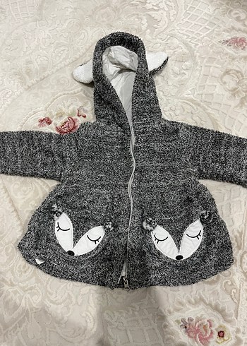 Kız Çocuk Gri Kapüşonlu Kürklü Ceket - Görsel 3