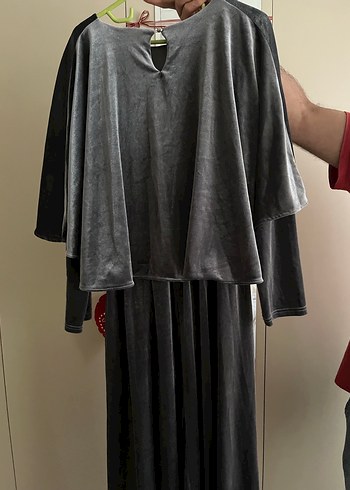 Gri Kadın Uzun Salaş Elbise - Görsel 3