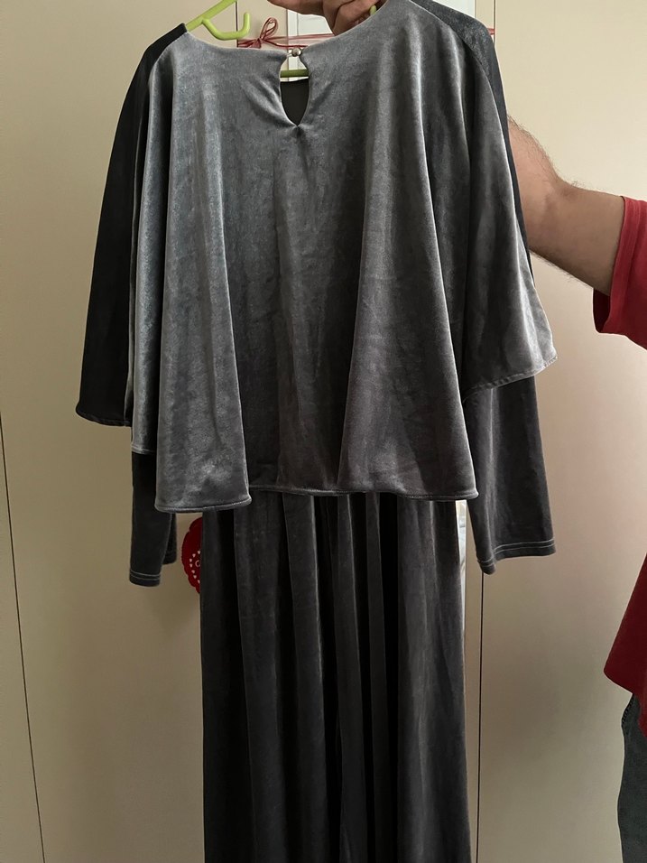 Gri Kadın Uzun Salaş Elbise - Görsel 3