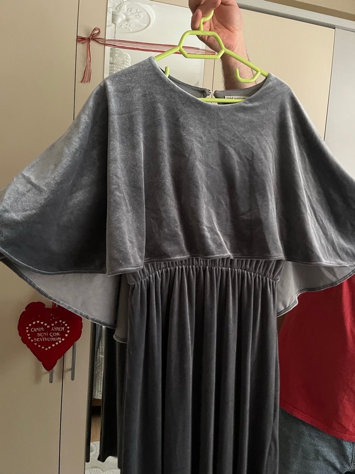 Gri Kadın Uzun Salaş Elbise - Görsel 5