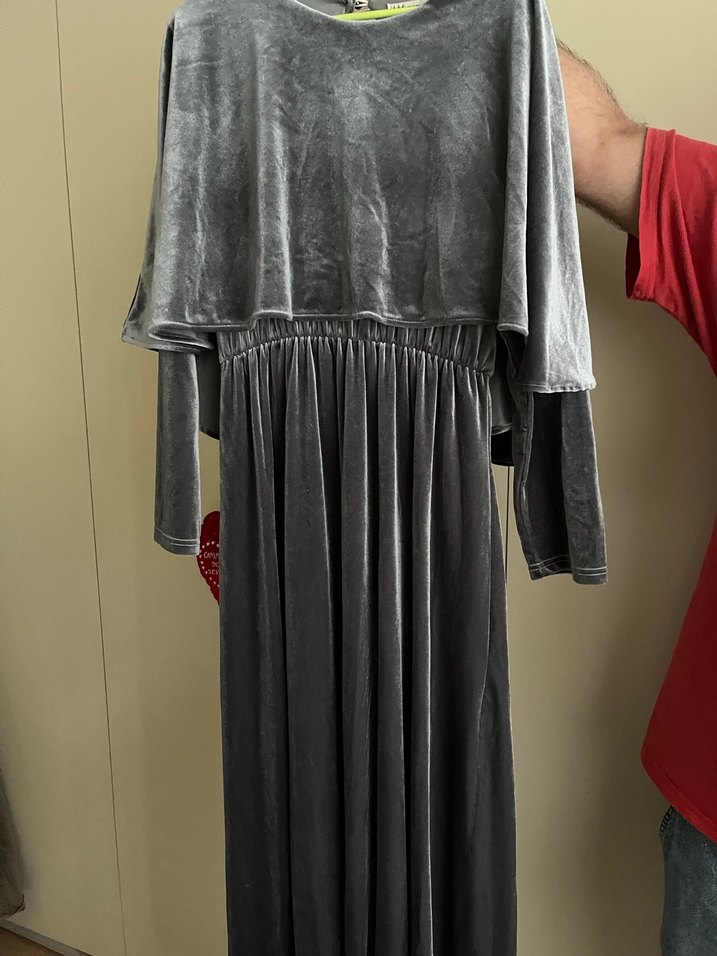 Gri Kadın Uzun Salaş Elbise - Görsel 2