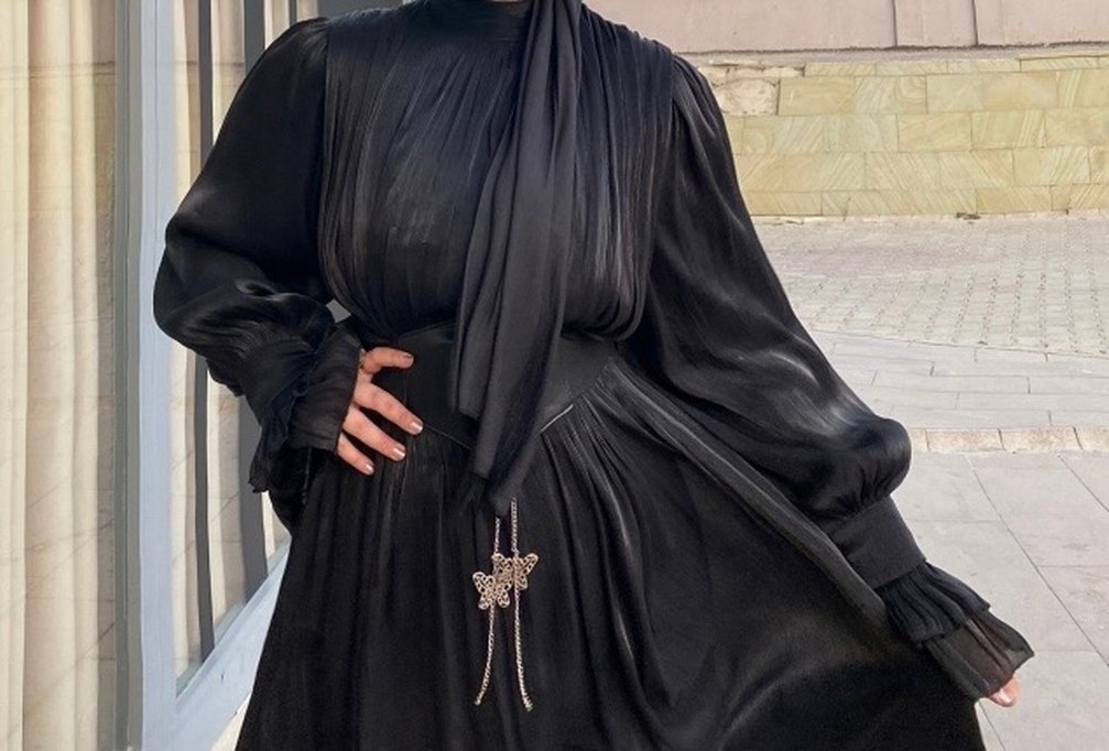 Uzun Siyah Gotik Deri Elbise şal hediye - Görsel 4