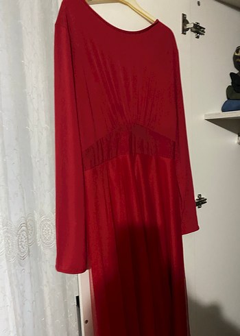 Klasik Zarif Kırmızı Uzun Kollu Uzun Elbise 38-42 - Görsel 3