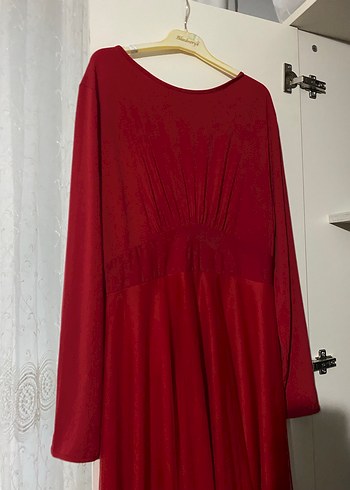 Klasik Zarif Kırmızı Uzun Kollu Uzun Elbise 38-42 - Görsel 6