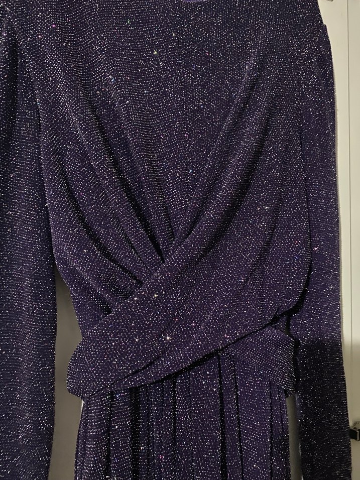 Uzun Kollu Mor Drapeli Kadın Abiye Elbise 40-44 bedene olur - Görsel 2