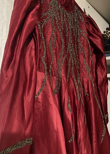 Bordo Nakışlı Vintage Uzun kına Abiyesi 40-42 - Görsel 2