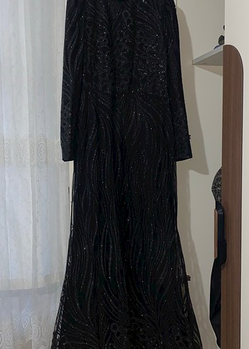 Siyah Drapeli Uzun Kollu Gotik Abiye Elbise 38-40 - Görsel 3