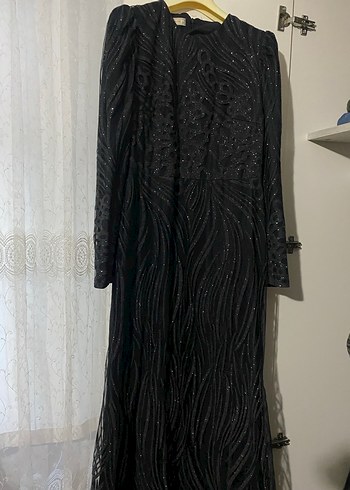 Siyah Drapeli Uzun Kollu Gotik Abiye Elbise 38-40 - Görsel 6