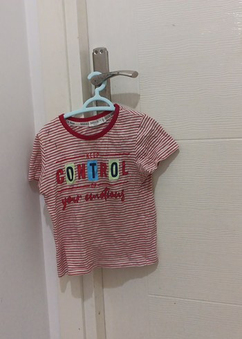 Kız Çocuk Kırmızı Çizgili Pamuklu Tişört - Görsel 3