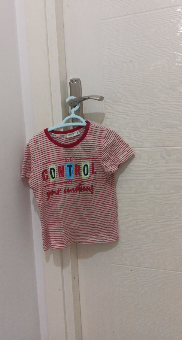 Kız Çocuk Kırmızı Çizgili Pamuklu Tişört - Görsel 3