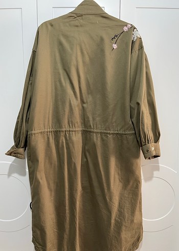 Nakışlı Bej Uzun Kadın Ceket - Görsel 2