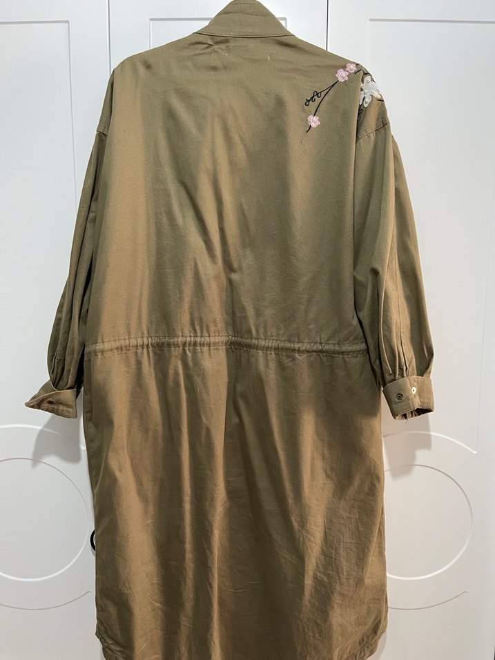 Nakışlı Bej Uzun Kadın Ceket - Görsel 2