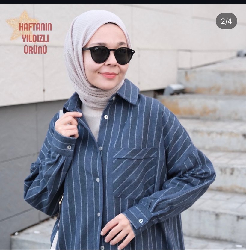 Kadın Çizgili Oduncu Gömlek - Görsel 2