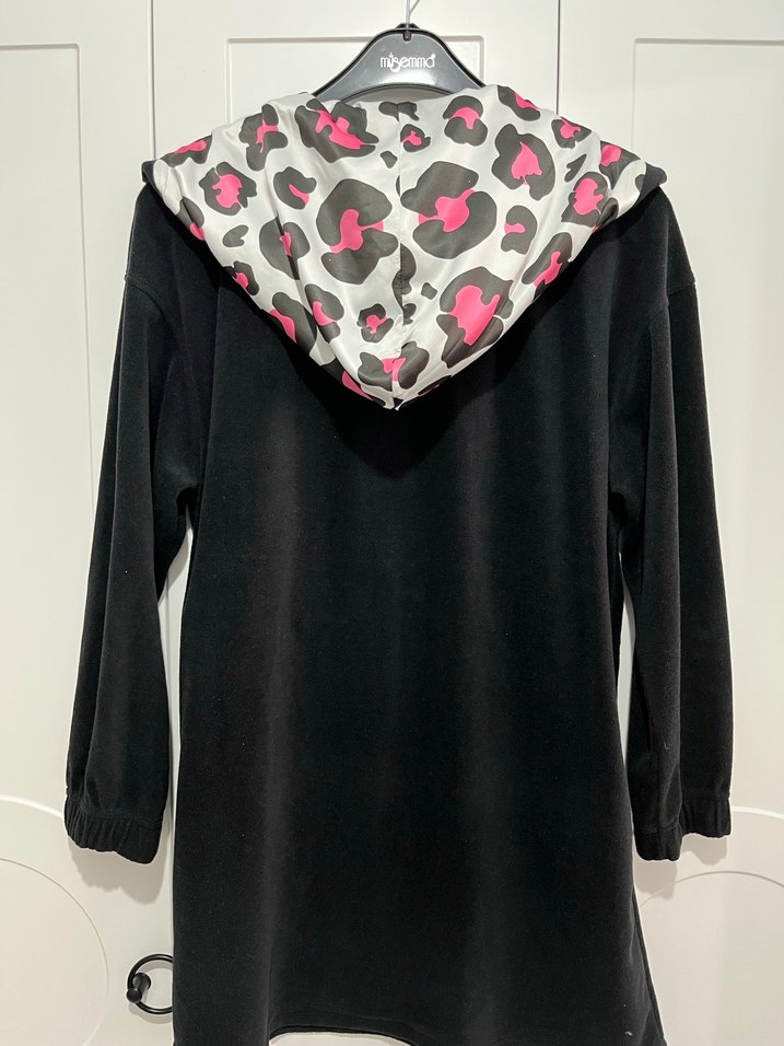 Siyah Zebra Desenli Kapüşonlu Oversize Kadın Sweatshirt - Görsel 3