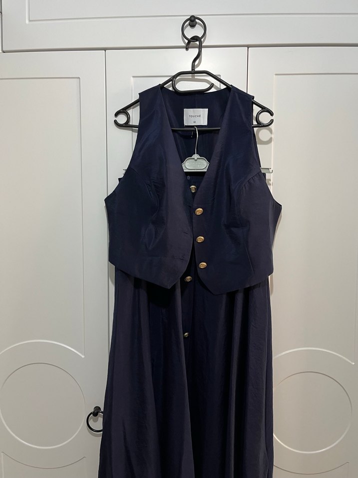 Touche Düğmeli Lacivert Kadın Etek Ceket - Görsel 3