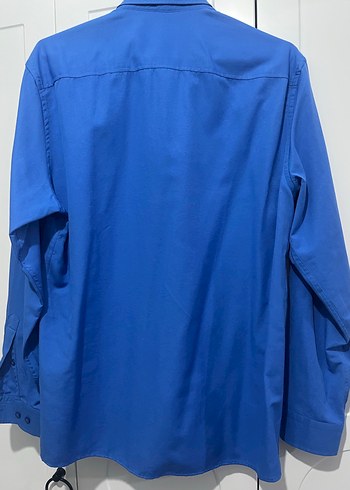 İndigo Düğmeli Uzun Kollu Erkek Gömlek - Görsel 6