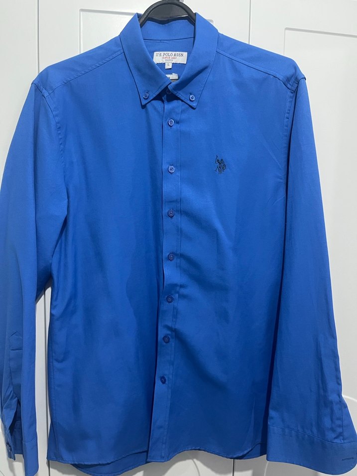 İndigo Düğmeli Uzun Kollu Erkek Gömlek - Görsel 3