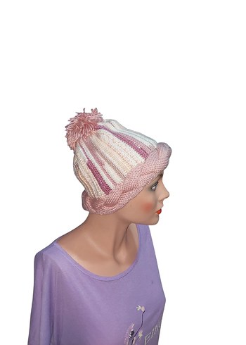 Pembe Alacalı Örgü Kadın Bere - Görsel 2