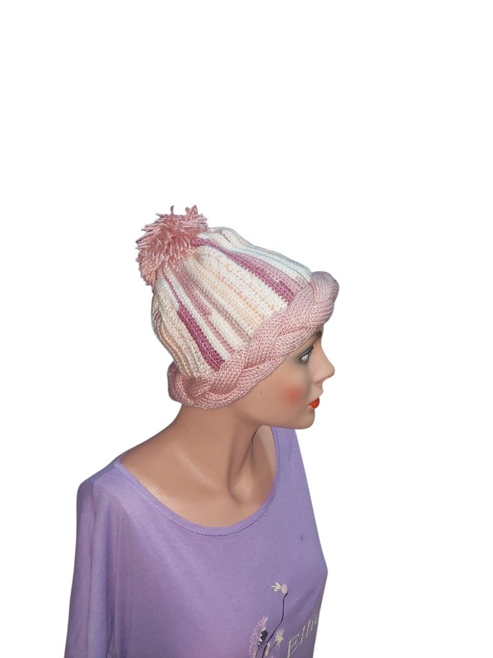 Pembe Alacalı Örgü Kadın Bere - Görsel 2