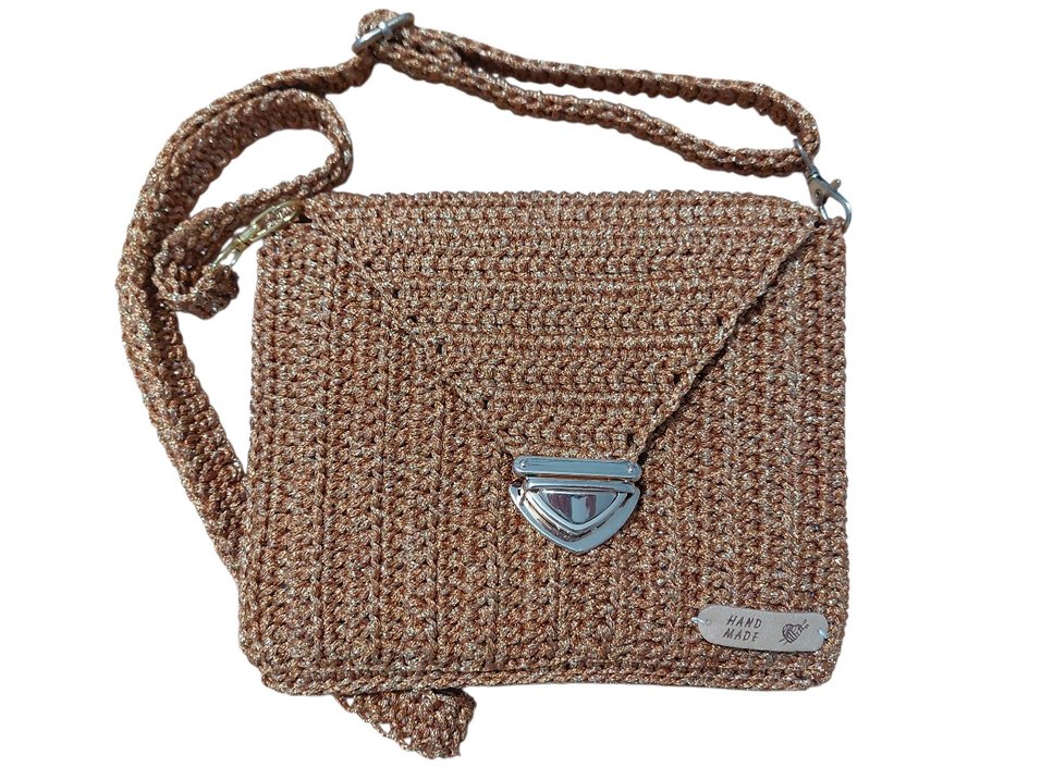Örgü Kahverengi Bohem Kadın Çanta - Görsel 2